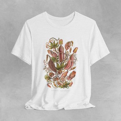 Vintage Nepenthes T-Shirt featuring a detailed botanical illustration of carnivorous plants, perfect for plant enthusiasts and lovers of unique, eco-friendly fashion
