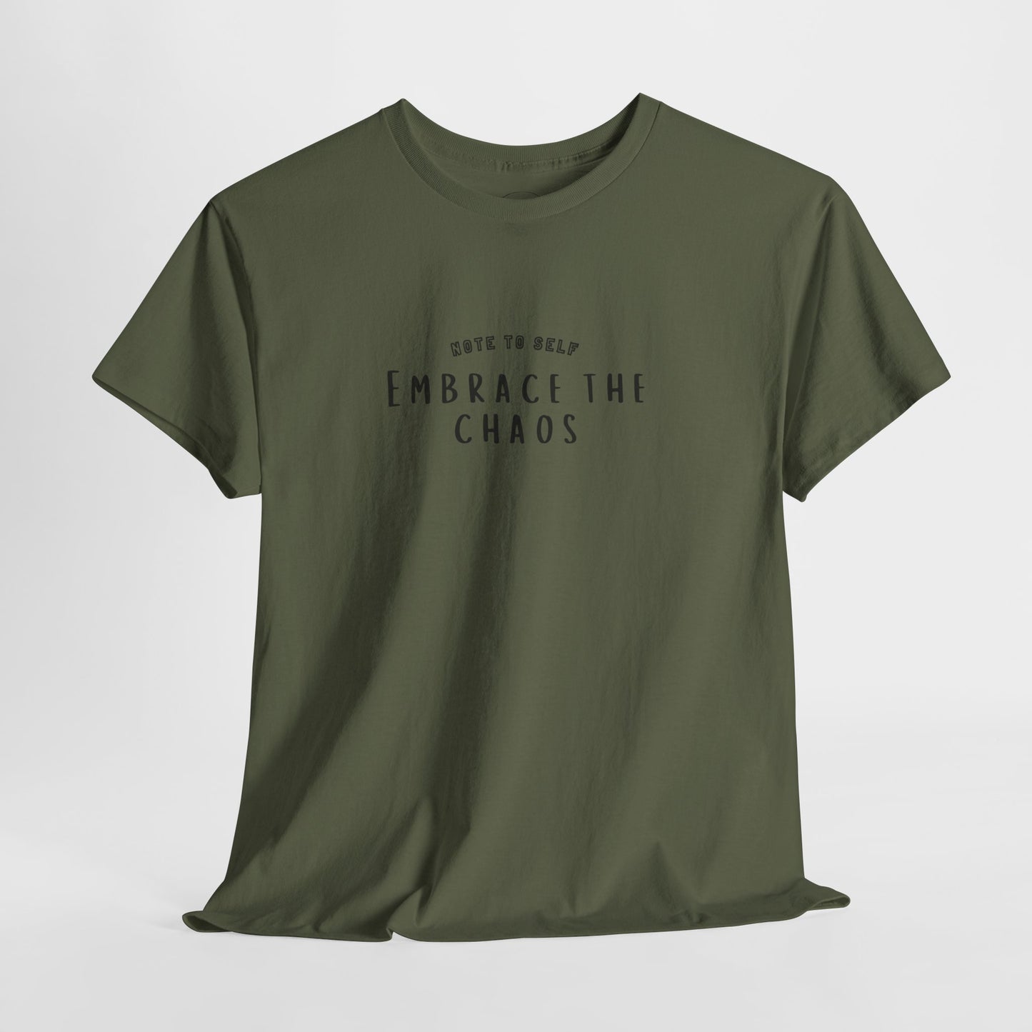 Embrace the Chaos cotton t-shirt featuring a minimalist graphic design, crafted from 100% medium-weight cotton for ultimate comfort and durability. This unisex classic fit humor t-shirt adds a humorous touch to any outfit, making it a great choice for casual wear. Perfect for those who appreciate funny shirts and embrace their weird side, this eco-friendly tee is ethically produced for quality and sustainability.