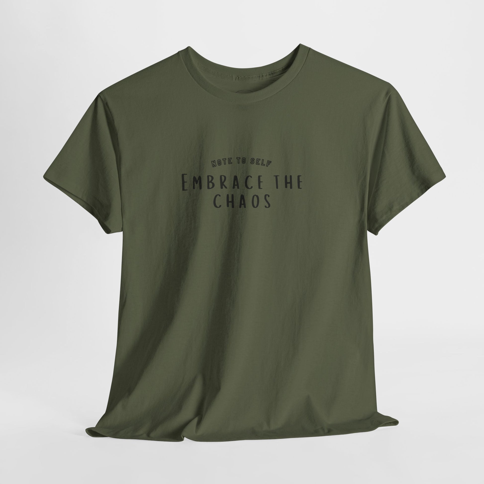 Embrace the Chaos cotton t-shirt featuring a minimalist graphic design, crafted from 100% medium-weight cotton for ultimate comfort and durability. This unisex classic fit humor t-shirt adds a humorous touch to any outfit, making it a great choice for casual wear. Perfect for those who appreciate funny shirts and embrace their weird side, this eco-friendly tee is ethically produced for quality and sustainability.