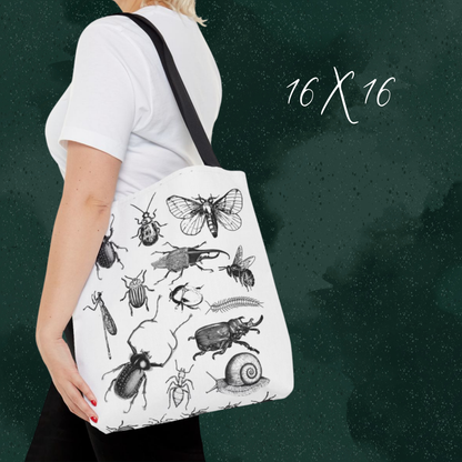 Beetle and insect-themed tote bag with vintage entomology art, a unique gift for bug lovers and nature fans