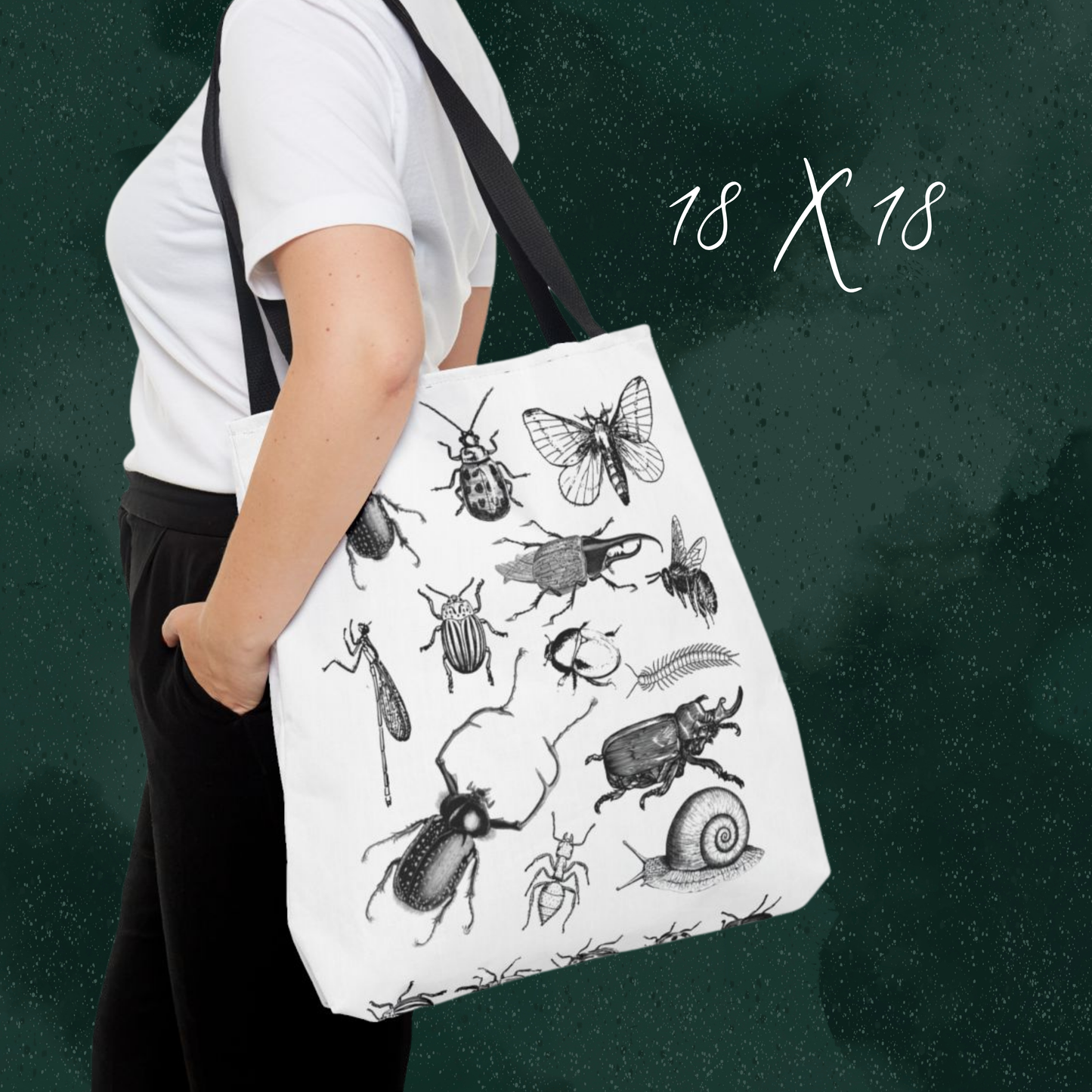 Vintage insects and beetles tote bag for bug enthusiasts, nature lovers, and those who appreciate unique entomology designs