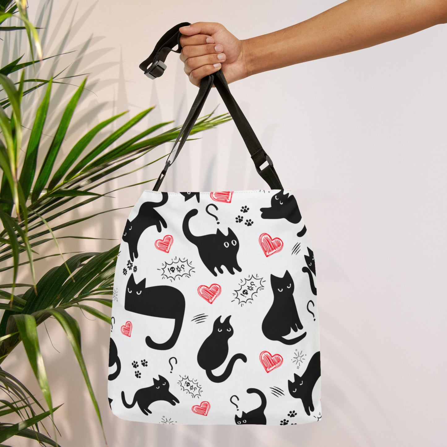 Black cat Tote bag - With adjustable strap - Adorable Black Cat Tote Bag with Adjustable Strap - Stylish & Functional Feline Lover's Tote