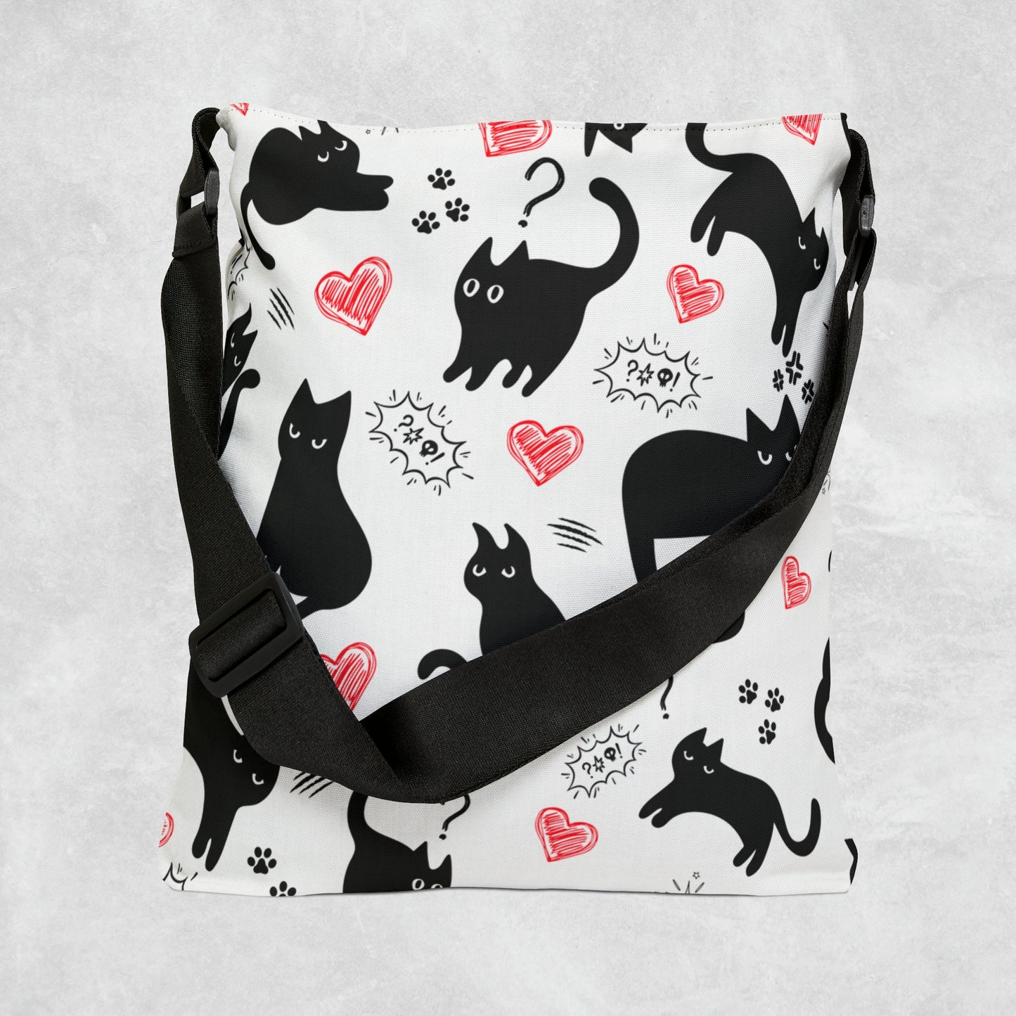 Black cat Tote bag - With adjustable strap - Adorable Black Cat Tote Bag with Adjustable Strap - Stylish & Functional Feline Lover's Tote