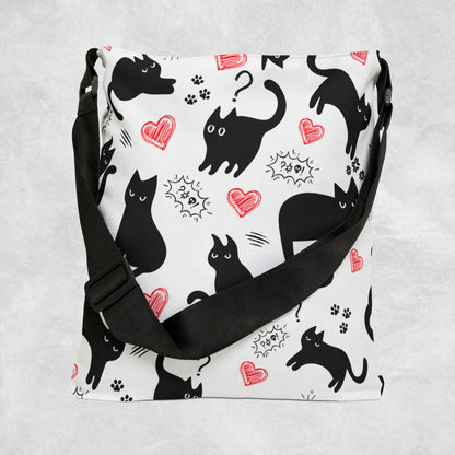 Black cat Tote bag - With adjustable strap - Adorable Black Cat Tote Bag with Adjustable Strap - Stylish & Functional Feline Lover's Tote