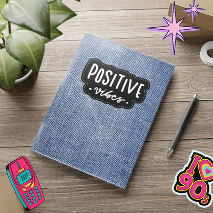 90's style denim Notebook with Puffy Covers - Demin style journal - retro inspired Postive Vibes