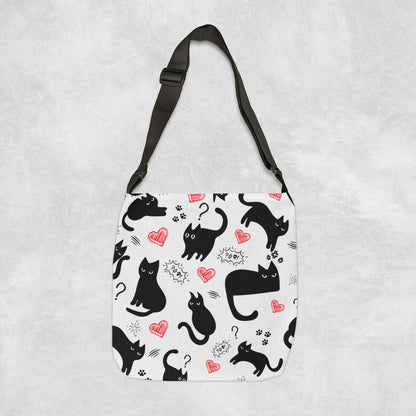 Black cat Tote bag - With adjustable strap - Adorable Black Cat Tote Bag with Adjustable Strap - Stylish & Functional Feline Lover's Tote