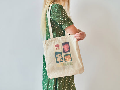 Fungi Fanatic Mushroom Tote Bag Fungi Lover Gift Unique gitf Cotton tote bag Farmers Market Bag Mushroom Art Accessories nature aesthetic