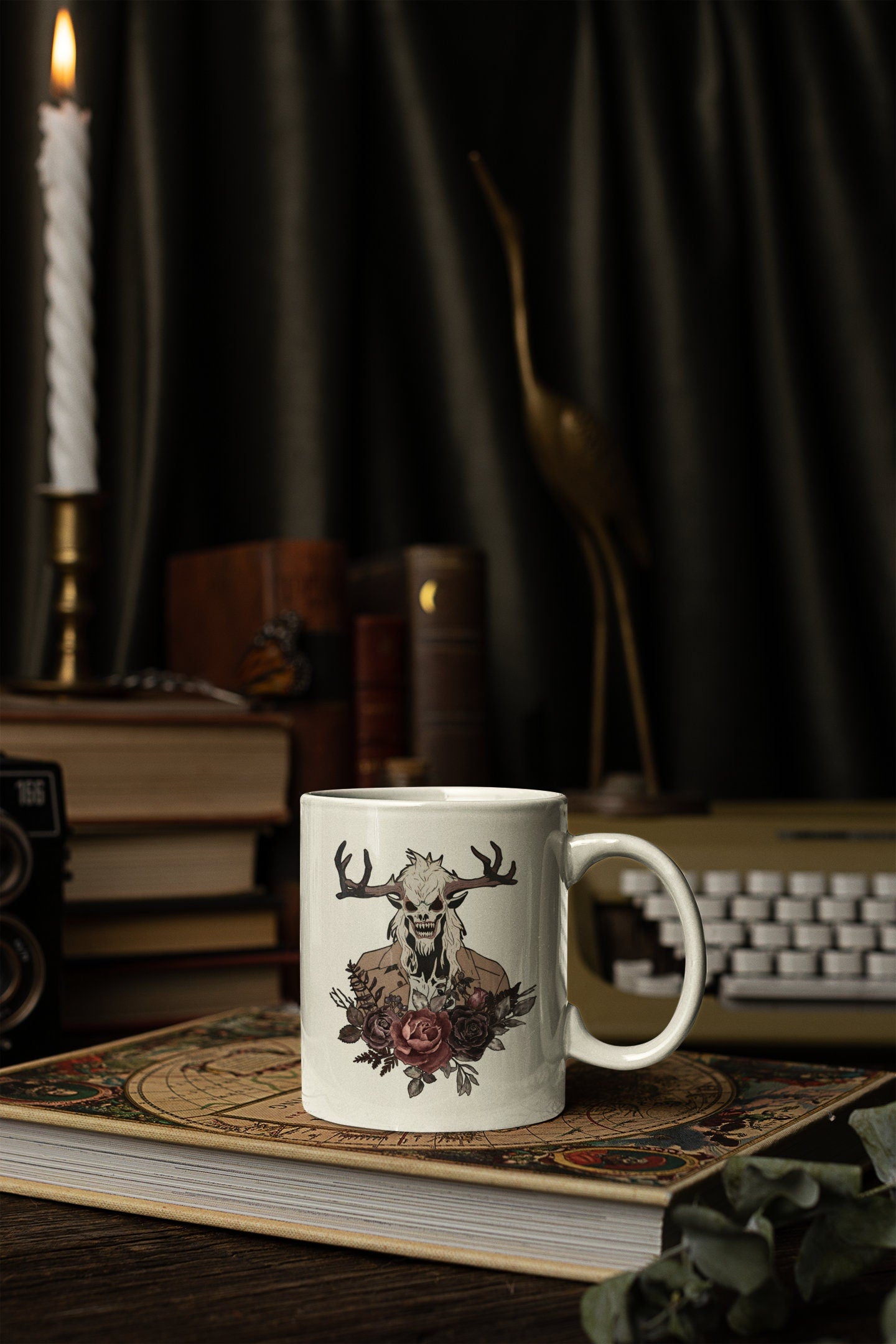 Wendigo Mug floral - Monster Floral Gifts Folk Art Housewarming Gothic Birthday Gift Funny Creepy Weird Stuff Quirky Whimsical Tea Cup Goth