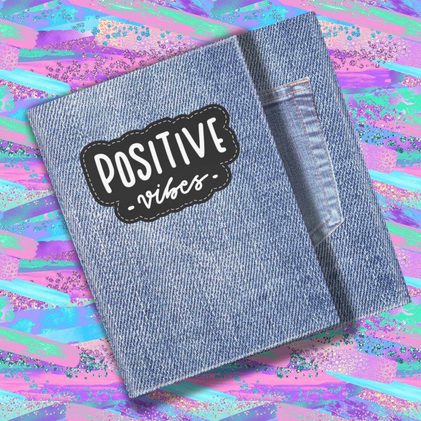 90's style denim Notebook with Puffy Covers - Demin style journal - retro inspired Postive Vibes