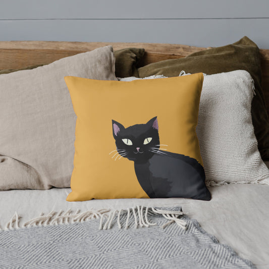 Mustard yellow black cat decorative pillow - Faux Suede Square Pillow - gift for cat lovers - colorful home - statment pillow - cute pillow