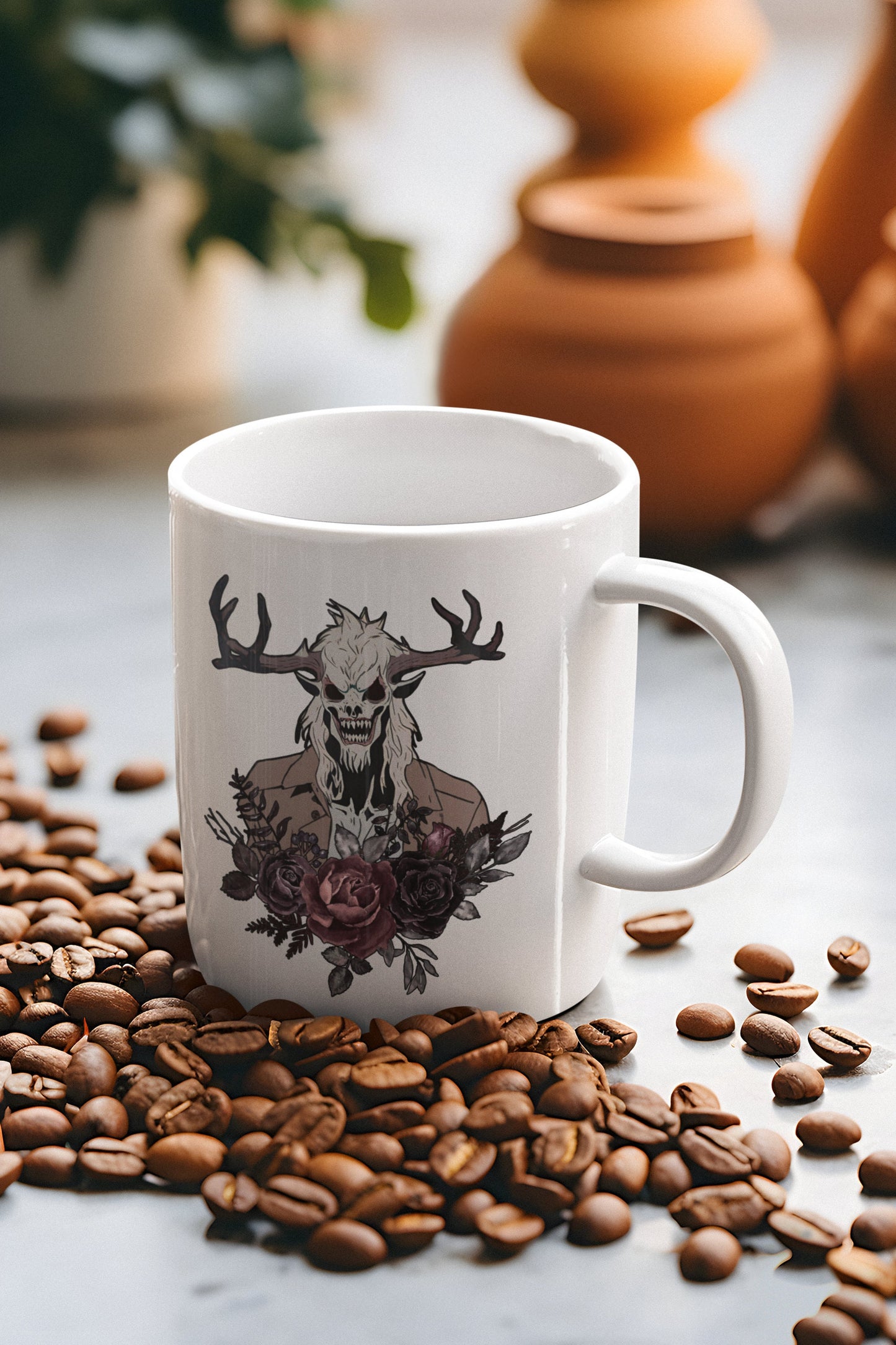 Wendigo Mug floral - Monster Floral Gifts Folk Art Housewarming Gothic Birthday Gift Funny Creepy Weird Stuff Quirky Whimsical Tea Cup Goth