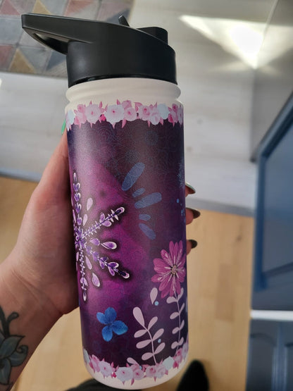 Arctic Blossom Insulated Water Bottle - Purple water bottle , Lavender, Art Steel Water Bottle, Thermal Water Bottle, Custom water bottle