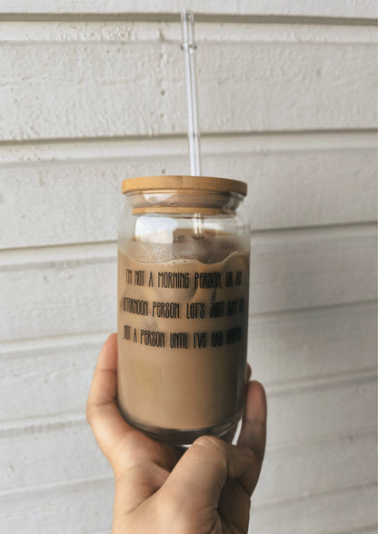 Funny coffee meme Glass Cup 16oz With Lid And Straw Trendy Glass Tumbler Iced Coffee Cup Glass Coffee Cup Tumbler, Water Glass Gift For Mom