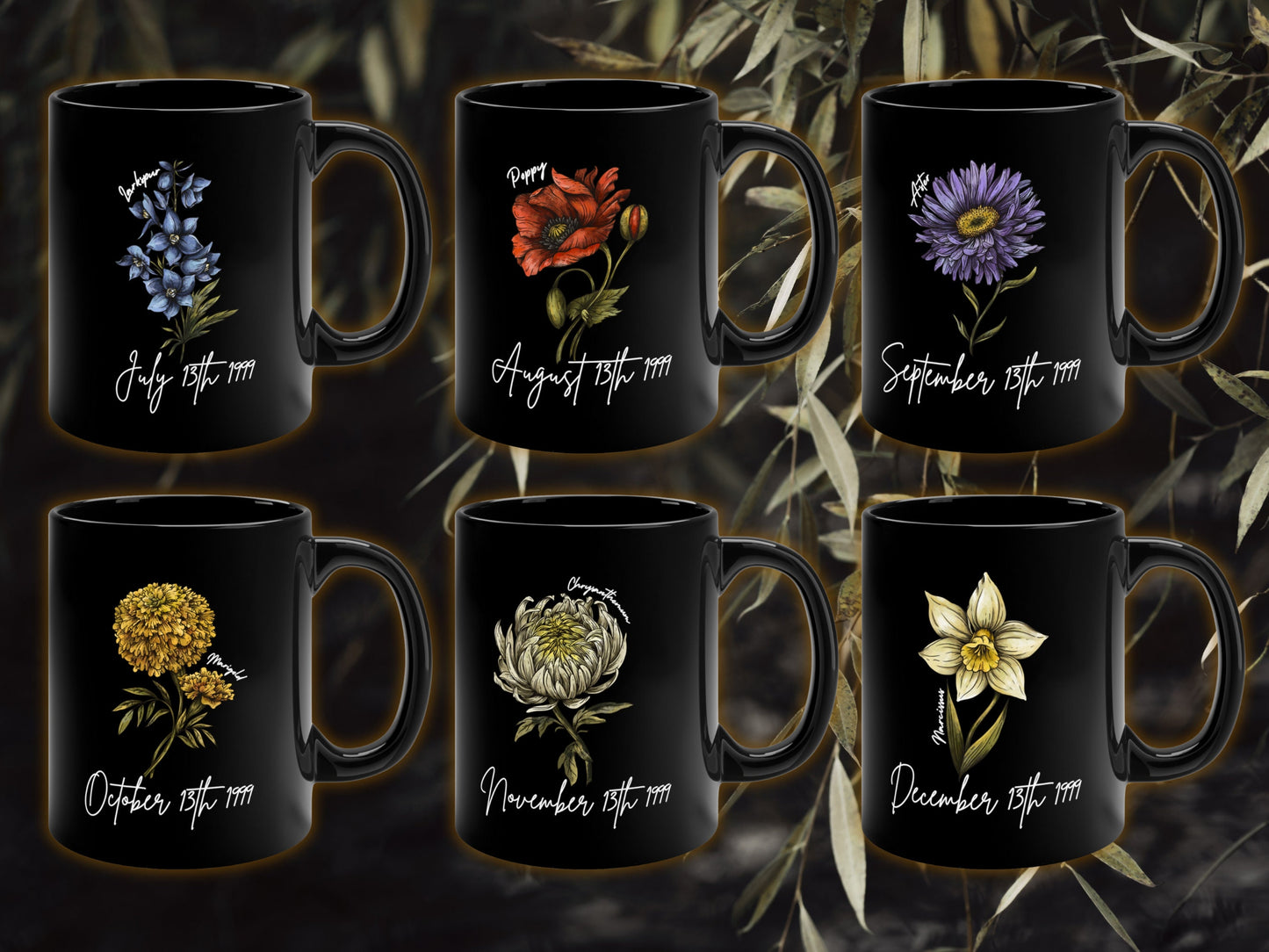 Custom July Birth Flower Mug for her,  Personalised gift mug, Personalized Floral Birthday Gift for Her - 30th, 40th, 50th, Milestone Gift