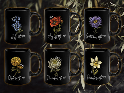 Custom July Birth Flower Mug for her,  Personalised gift mug, Personalized Floral Birthday Gift for Her - 30th, 40th, 50th, Milestone Gift