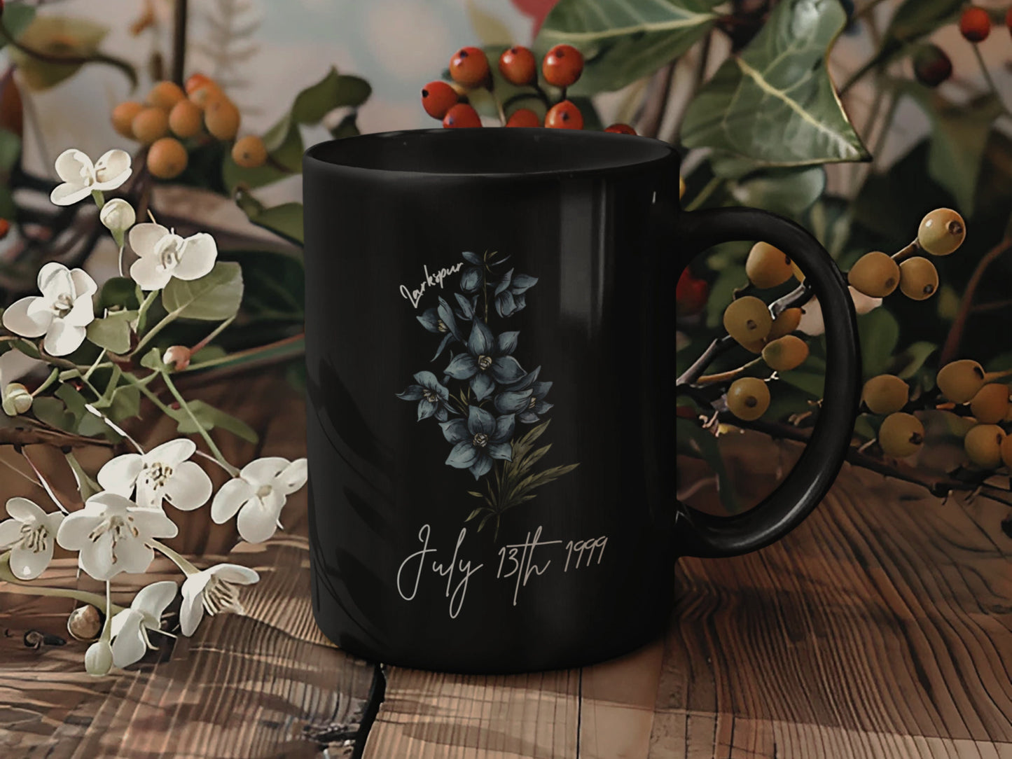 Custom July Birth Flower Mug for her,  Personalised gift mug, Personalized Floral Birthday Gift for Her - 30th, 40th, 50th, Milestone Gift