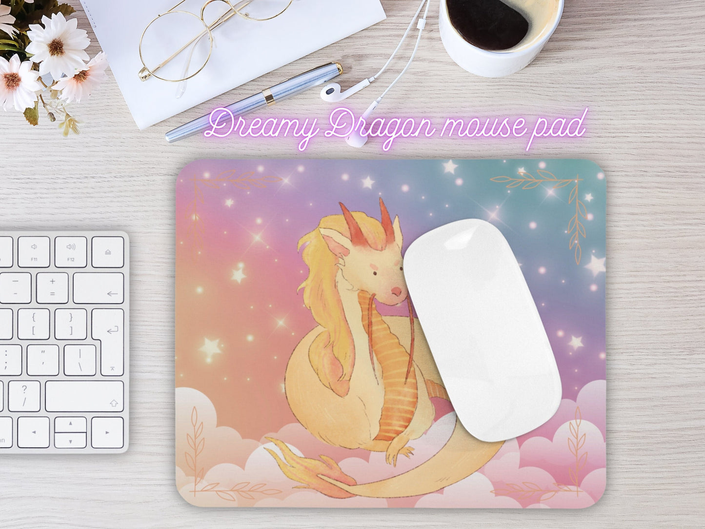 Cute Dragon Mouse Pad - Kawaii Mouse Pad - Cosy Desk Decor - Pastel Office Accessories - Cute Desk Accessories - Gamer Setup - cute office