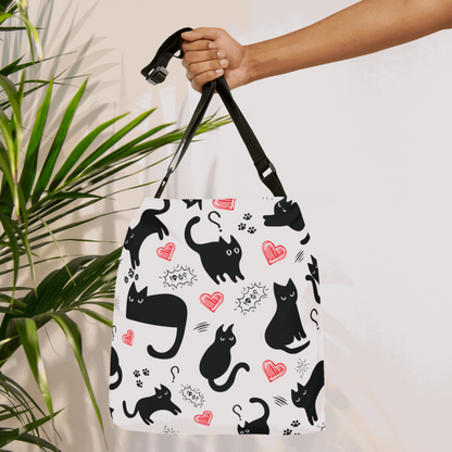 Black cat Tote bag - With adjustable strap - Aurora Corner Shop