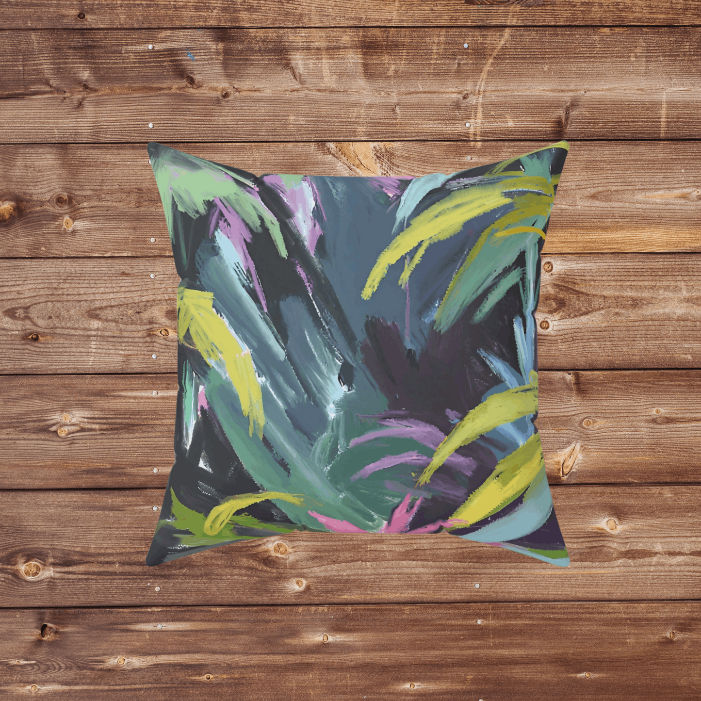 Neon Rainforest Faux Suede Square Pillow