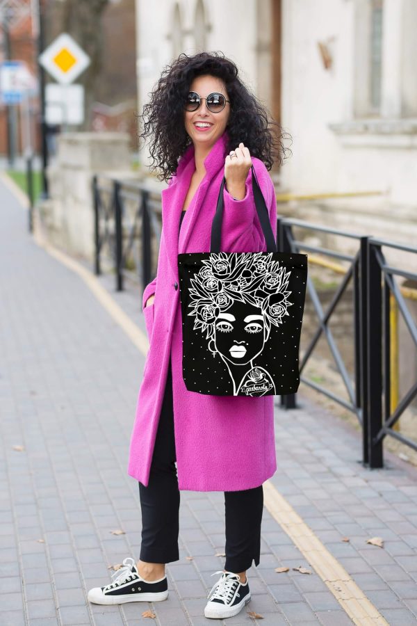 HANDBAG NAOMI WITH FLORAL HAIRCUT - BLACK - Aurora Corner Shop